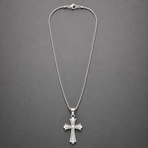 Italy 925 Sterling Silver Cross Pendant Diamond Cut Bead Ball Chain Necklace 16"